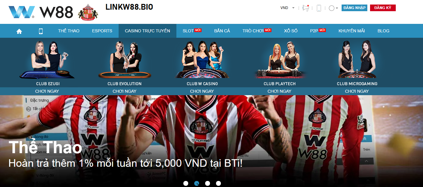 Giao diện tại sân chơi W88