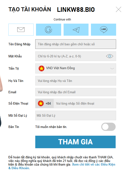 Cung cấp đăng ký tài khoản W88